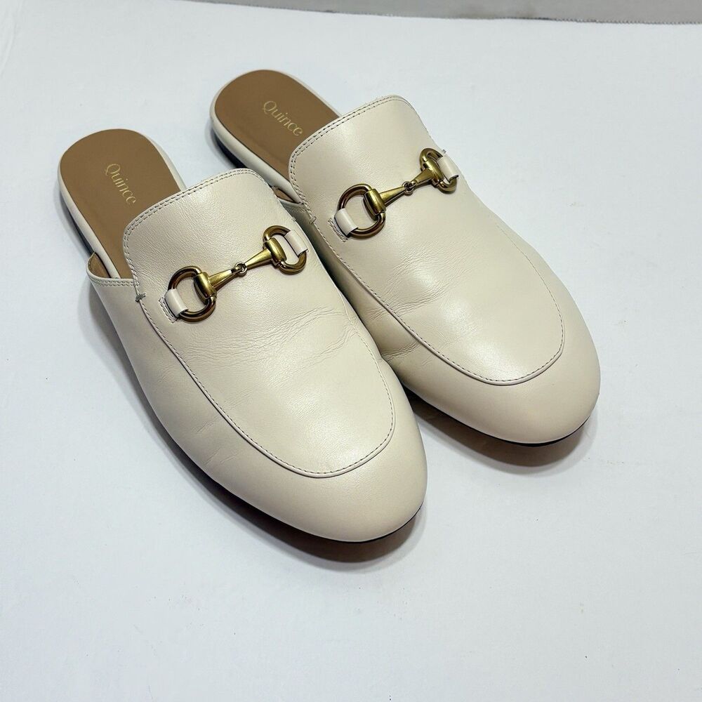 Quince Women Italian Leather Horsebit Loafer Mule Bone Shoes 8.5